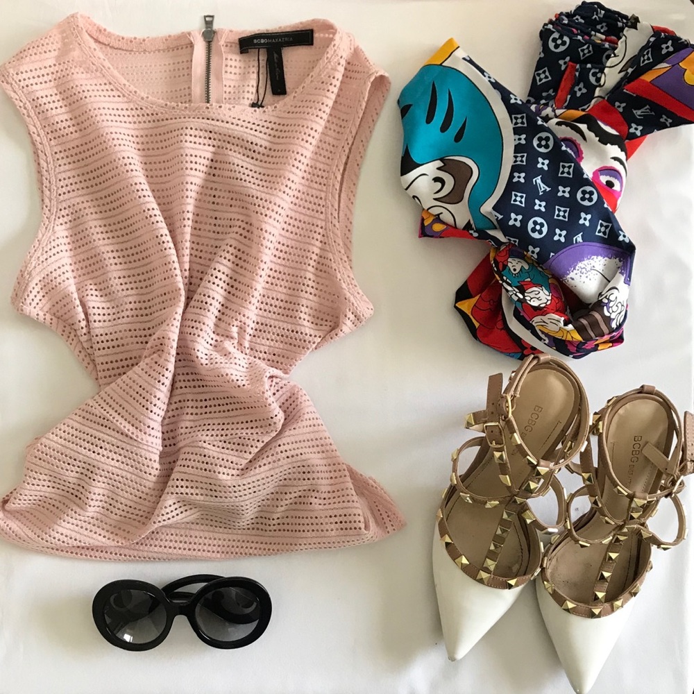 BCBG BCBGMAXAZRIA ‘Evia’ Perforated Peplum Top